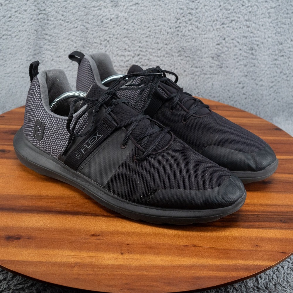 FootJoy Flex Golf Shoes Triple Black Mens Sz 13 M Spikeless 56123